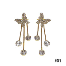 Load image into Gallery viewer, Korean Women Pearl Rhinestone Butterfly Long Tassel Earrings
