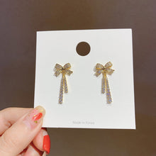 Load image into Gallery viewer, Fashion Gold Color Bow Rhinestone Earrings 925 Silver Needle for Women Jewelry
