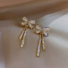 Load image into Gallery viewer, Fashion Gold Color Bow Rhinestone Earrings 925 Silver Needle for Women Jewelry
