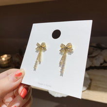 Load image into Gallery viewer, Fashion Gold Color Bow Rhinestone Earrings 925 Silver Needle for Women Jewelry

