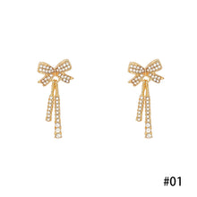 Load image into Gallery viewer, Fashion Gold Color Bow Rhinestone Earrings 925 Silver Needle for Women Jewelry
