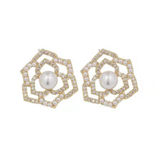 Load image into Gallery viewer, Fashion Women Flower Pearl Earrings Fairy Camellia Rhinestone Earrings Jewelry
