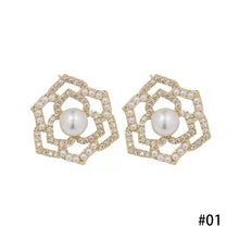 Load image into Gallery viewer, Fashion Women Flower Pearl Earrings Fairy Camellia Rhinestone Earrings Jewelry
