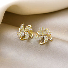 Load image into Gallery viewer, Gold Rhinestone Flower Earrings Rotatable Windmill Earring Women Jewelry Fashion Accessories
