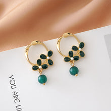 Load image into Gallery viewer, Retro Silver Needle Cmerald Oil Drop Flower Earrings for Women Jewelry Gift
