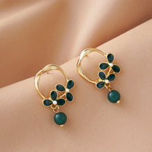 Load image into Gallery viewer, Retro Silver Needle Cmerald Oil Drop Flower Earrings for Women Jewelry Gift
