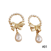 Load image into Gallery viewer, Korea Silver Needle Pearl Bow Earrings Fairy Earring for Women Jewelry Gift
