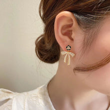 Load image into Gallery viewer, Women Silver Needle Camellia Flower Pearl Bow Earrings Fairy Earring for Jewelry Gift
