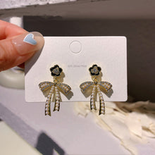 Load image into Gallery viewer, Women Silver Needle Camellia Flower Pearl Bow Earrings Fairy Earring for Jewelry Gift
