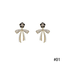 Load image into Gallery viewer, Women Silver Needle Camellia Flower Pearl Bow Earrings Fairy Earring for Jewelry Gift
