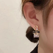Load image into Gallery viewer, Korean Elegance Silver Needle Square Diamond Rhinestone Bow Earrings for Women Jewelry

