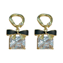 Load image into Gallery viewer, Korean Elegance Silver Needle Square Diamond Rhinestone Bow Earrings for Women Jewelry
