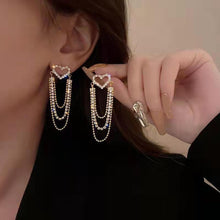 Load image into Gallery viewer, Women S925 Silver Needle Rhinestone Hollow Heart Earrings Long Tassel Earring
