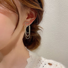 Load image into Gallery viewer, Women S925 Silver Needle Rhinestone Hollow Heart Earrings Long Tassel Earring
