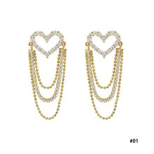 Load image into Gallery viewer, Women S925 Silver Needle Rhinestone Hollow Heart Earrings Long Tassel Earring
