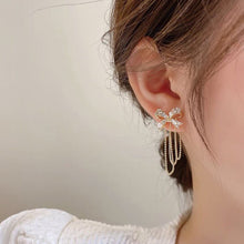 Load image into Gallery viewer, Women Rhinestone Bow Earrings Long Tassel Earring Silver Needle
