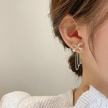 Load image into Gallery viewer, Women Rhinestone Bow Earrings Long Tassel Earring Silver Needle
