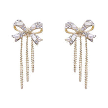 Load image into Gallery viewer, Women Rhinestone Bow Earrings Long Tassel Earring Silver Needle
