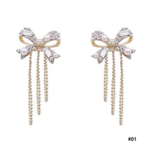 Load image into Gallery viewer, Women Rhinestone Bow Earrings Long Tassel Earring Silver Needle
