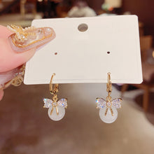 Load image into Gallery viewer, Korean Women Crystal Opal Bow Rhinestone Earrings for Jewelry Gift
