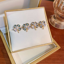 Load image into Gallery viewer, Silver Needle Four-leaf Clover Flower Rhinestone Pearl Earrings for Women Jewelry Gift
