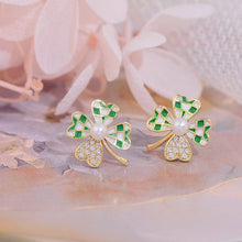 Load image into Gallery viewer, Silver Needle Four-leaf Clover Flower Rhinestone Pearl Earrings for Women Jewelry Gift
