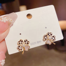 Load image into Gallery viewer, Silver Needle Four-leaf Clover Flower Rhinestone Pearl Earrings for Women Jewelry Gift
