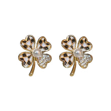 Load image into Gallery viewer, Silver Needle Four-leaf Clover Flower Rhinestone Pearl Earrings for Women Jewelry Gift
