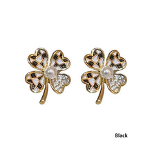 Load image into Gallery viewer, Silver Needle Four-leaf Clover Flower Rhinestone Pearl Earrings for Women Jewelry Gift
