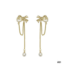 Load image into Gallery viewer, Korea Women Pearl Bow Long Tassel Earrings Fairy Pearl Pendant Earring
