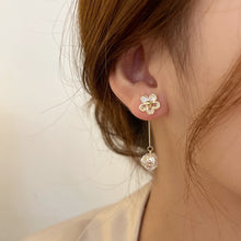 Load image into Gallery viewer, Korea Women Rhinestone Flower Earrings Crystal Long Tail Earring Silver Needle
