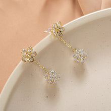 Load image into Gallery viewer, Korea Women Rhinestone Flower Earrings Crystal Long Tail Earring Silver Needle
