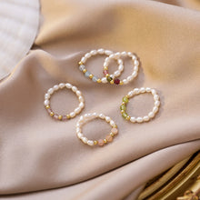 Load image into Gallery viewer, Colorful Freshwater Pearl Crystal Beaded Elastic Rope Ring Cute Handmade Crystal Beads Ladies Ring Ring Jewelry Accessories
