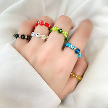 Load image into Gallery viewer, Fashion Colored Glass Flower Beaded Elastic Rope Ring Cute Handwoven Small Flower Beaded Ring Ring Jewelry Accessories
