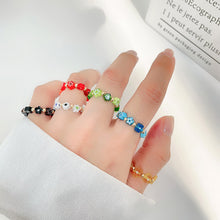 Load image into Gallery viewer, Fashion Colored Glass Flower Beaded Elastic Rope Ring Cute Handwoven Small Flower Beaded Ring Ring Jewelry Accessories
