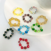 Load image into Gallery viewer, Fashion Colored Glass Flower Beaded Elastic Rope Ring Cute Handwoven Small Flower Beaded Ring Ring Jewelry Accessories
