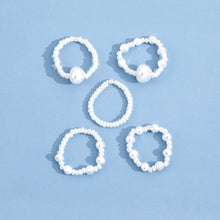 Load image into Gallery viewer, 5pcs/set Multi Beaded Imitation Pearl White Adjustable Rope Chain Rings for Women Continuous Circle Minimalist Ring Jewelry
