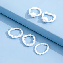 Load image into Gallery viewer, 5pcs/set Multi Beaded Imitation Pearl White Adjustable Rope Chain Rings for Women Continuous Circle Minimalist Ring Jewelry

