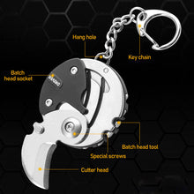 Load image into Gallery viewer, Multifunctional Keychain Hexagon Coin Knife Folding Mini Pocket Screwdriver Cutter Opener Scale Ruler Nail Clipper Outdoor Tool
