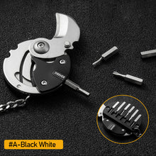 Load image into Gallery viewer, Multifunctional Keychain Hexagon Coin Knife Folding Mini Pocket Screwdriver Cutter Opener Scale Ruler Nail Clipper Outdoor Tool
