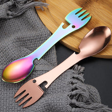 Load image into Gallery viewer, Outdoor Survival Tools 5 in 1 Camping Multi-functional EDC Kit Practical Stainless Steel Fork Knife Spoon Bottle/Can Opener
