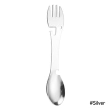 Load image into Gallery viewer, Outdoor Survival Tools 5 in 1 Camping Multi-functional EDC Kit Practical Stainless Steel Fork Knife Spoon Bottle/Can Opener

