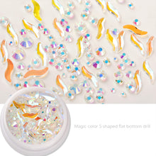 Load image into Gallery viewer, S-shaped Flat Bottom Shaped Rhinestone Nail Jewelry Aurora Symphony Glass Rhinestone Mix Nail Art Decoration
