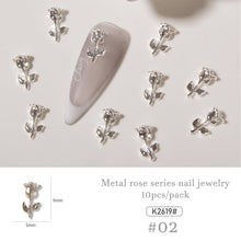 Load image into Gallery viewer, 10pcs/set Nail Art Metal Rose Alloy Jewelry Light Luxury Three-dimensional Rose Gold Silver Nail Accessories Manicure Ornaments
