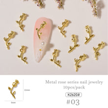 Load image into Gallery viewer, 10pcs/set Nail Art Metal Rose Alloy Jewelry Light Luxury Three-dimensional Rose Gold Silver Nail Accessories Manicure Ornaments
