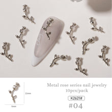 Load image into Gallery viewer, 10pcs/set Nail Art Metal Rose Alloy Jewelry Light Luxury Three-dimensional Rose Gold Silver Nail Accessories Manicure Ornaments
