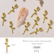 Load image into Gallery viewer, 10pcs/set Nail Art Metal Rose Alloy Jewelry Light Luxury Three-dimensional Rose Gold Silver Nail Accessories Manicure Ornaments

