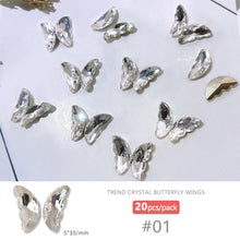 Load image into Gallery viewer, 20pcs Nail Art Crystal Butterfly Wing Jewelry Shiny Three-dimensional Stitching Butterfly Nail Sticker Jewelry Manicure Accessories
