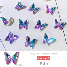 Load image into Gallery viewer, 20pcs Nail Art Crystal Butterfly Wing Jewelry Shiny Three-dimensional Stitching Butterfly Nail Sticker Jewelry Manicure Accessories
