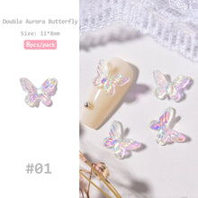 Load image into Gallery viewer, 8pcs Nail Art Double Layer Aurora Butterfly Jewelry Three-dimensional Symphony Nail Art Decoration Manicure Accessories
